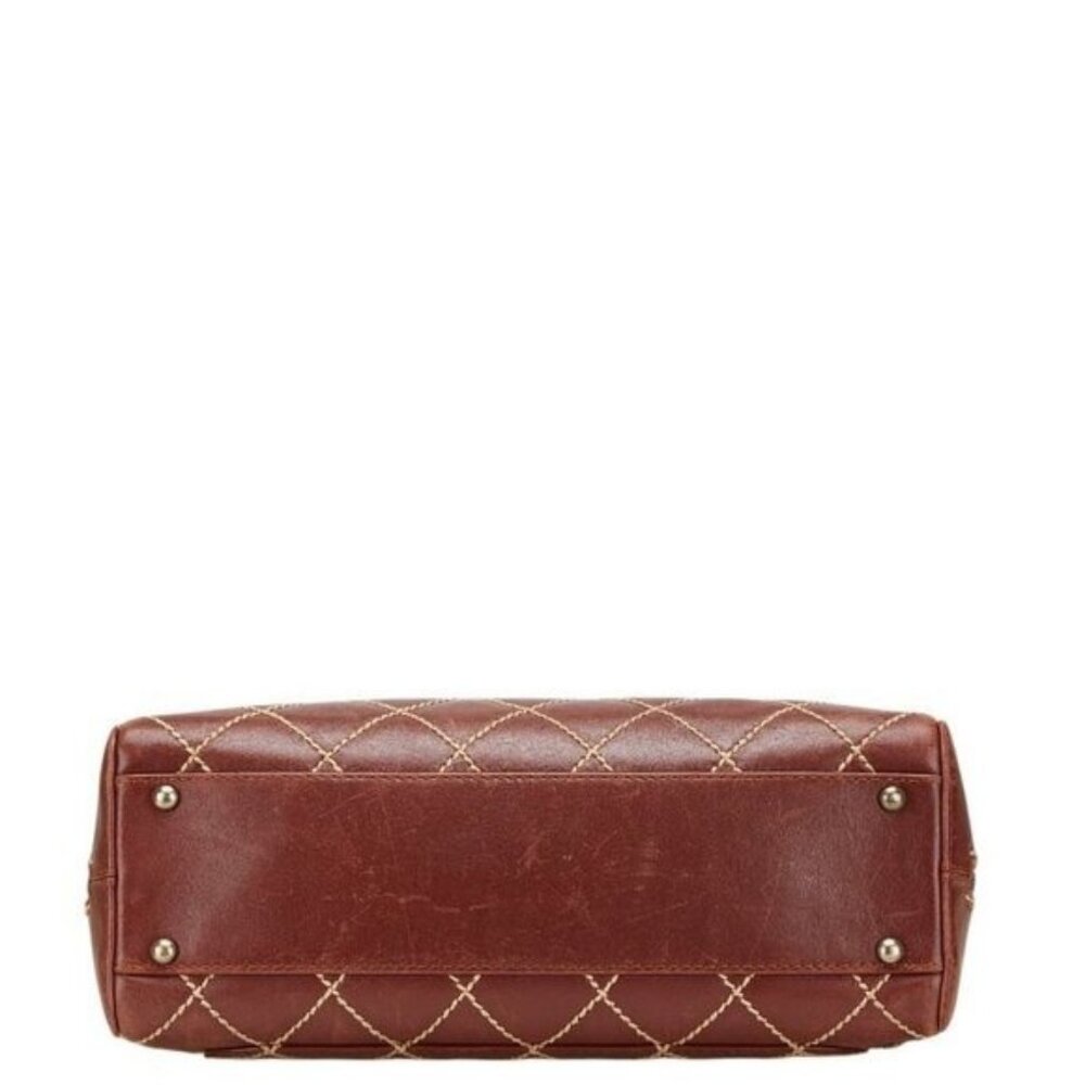 Authentic CHANEL CC Wild Stitch Vintage Quilted Bowler Hand Bag Lambskin - Picture 5 of 10